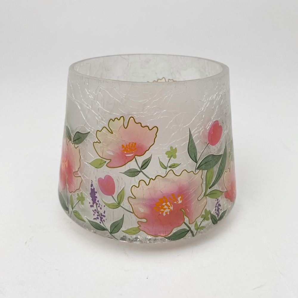 Yankee Candle Spring Flowers Crackle Glass Floral Jar Shade Cover Pink Green
